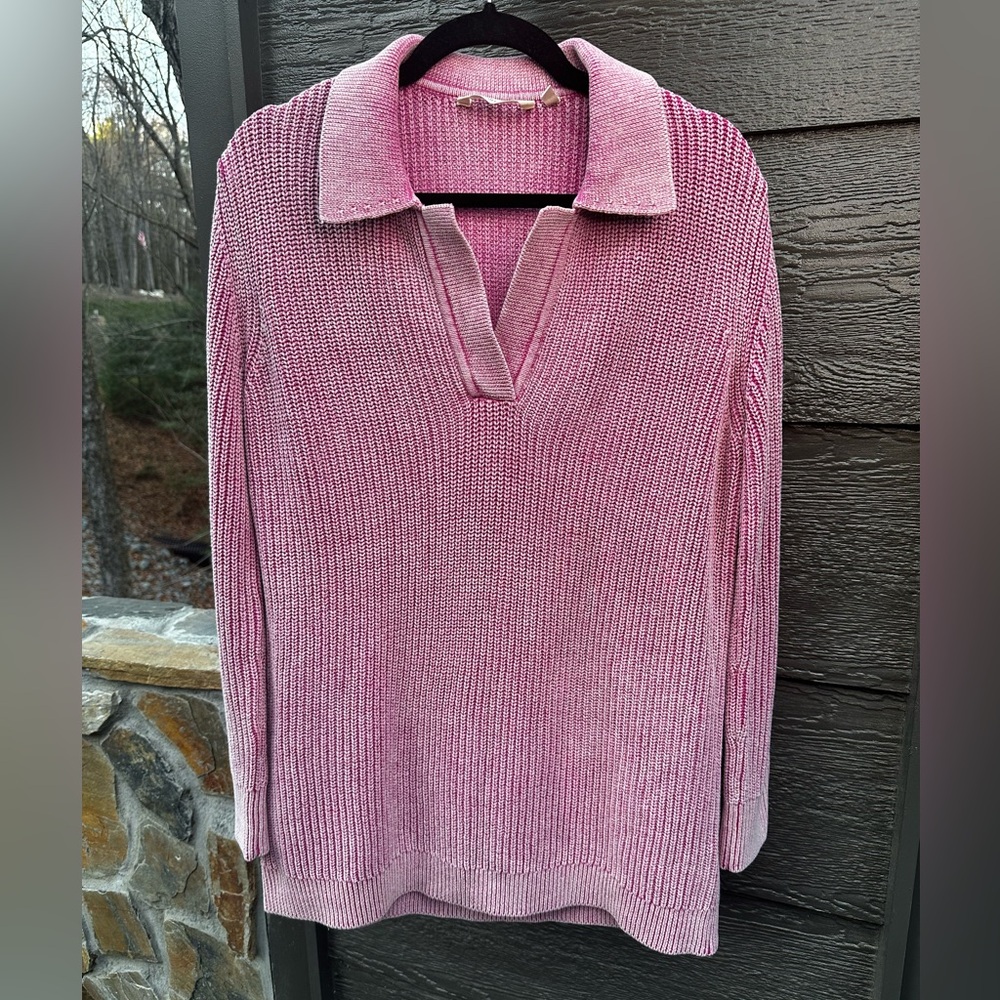 Soft Surroundings Pink Ombre V Neck Knit Sweater Top Women's Size S